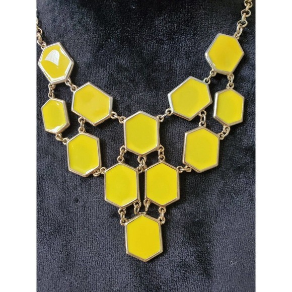 Charming Charlie Yellow & Gold Faceted Tile Bubble Bib Statement Necklace Set - Picture 2 of 8